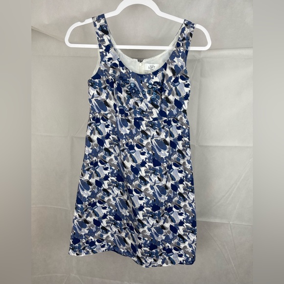 LOFT Dresses & Skirts - Ann Taylor Fully Lined Beaded Sheath Dress Size 00 Petite Blue Artsy Design